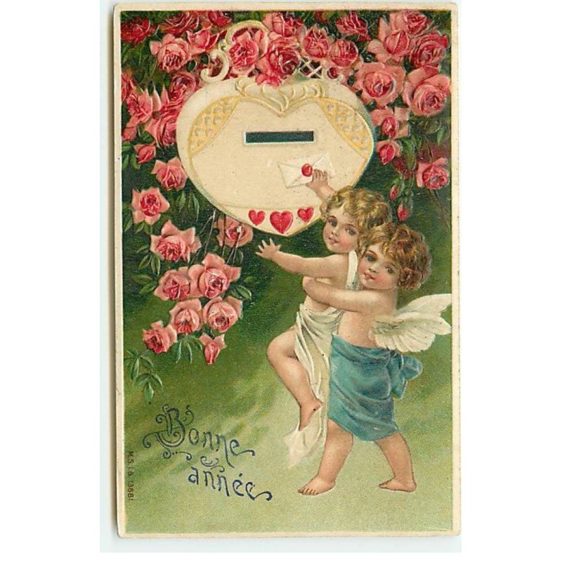 n°22565 - Carte Gaufrée - MSIB n°13881 - Bonne Année - Anges postant une lettre