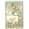 n°22570 - Carte Gaufrée - Art Nouveau - Heureuse Année - Couple de Cygnes et Roseaux