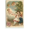n°22586 - Carte Gaufrée - Enfants et anges dormant