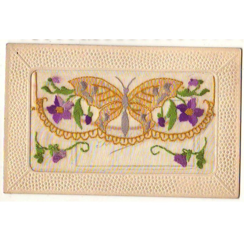 n°22604 - Carte Brodée - Papillon et violettes