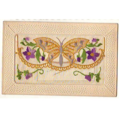 n°22604 - Carte Brodée - Papillon et violettes
