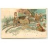 n°22611 - Carte Gaufrée - Enfants renversant des wagonnets remplis de pièces