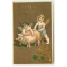 n°22616 - Viel Glück in neuen Jahr - Deux anges autour d'un cochon, pièces d'or