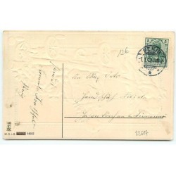 n°22617 - Carte Gaufrée - Viel Glück in Neuen Jahr - Anges tirant une charette avec des sacs de pièces d'or dessus