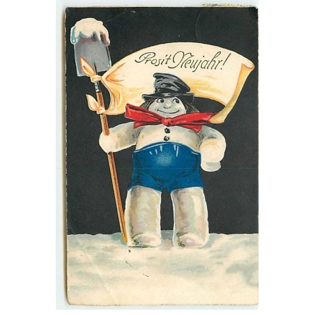 n°22621 - Prosit Neujahr - Bonhomme de neige, tenant une pelle