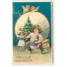 n°22635 - Carte Gaufrée - Fröhliche Weihnachten - Fillette jouant avec ses nouvelles poupées - Angelots