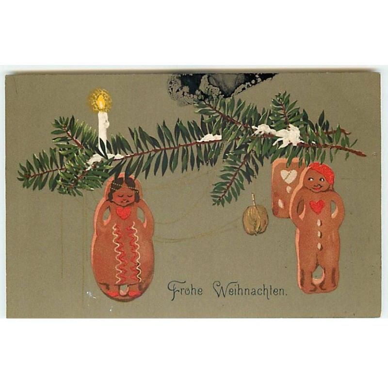 n°22637 - Meissner - Fröhe Weihnachten - Couple en pain d'épice décorant un sapin