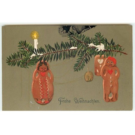 n°22637 - Meissner - Fröhe Weihnachten - Couple en pain d'épice décorant un sapin