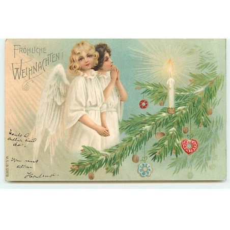 n°22638 - MSIB 12978 - Fröhliche Weihnachten - Anges priant près d'une bougie décorant un sapin