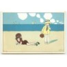 n°22652 - Illustrateur - A. Bertiglia - Une jeune femme allongée sur la plage, un jeune homme la regardant
