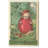 n°22663 - Joyeuses Pâques - Bébé dans un oeuf rouge, et tirant la langue