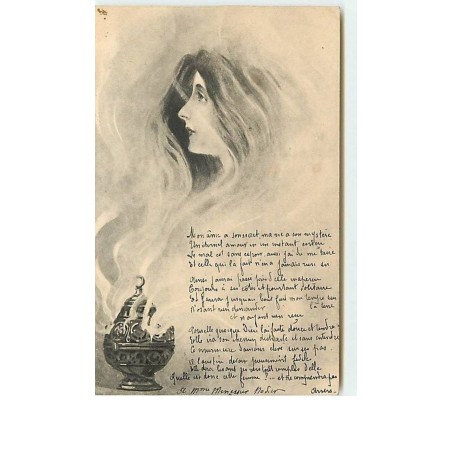 n°11519 - Carte Fantaisie - Portrait de Femme dans la fumée d'un encensoir