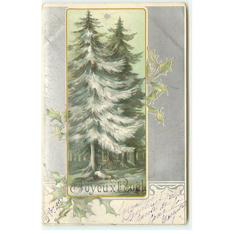 n°22679 - Joyeux Noël - Aluminium - Grands sapins dans la forêt