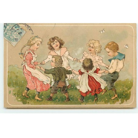 n°22691 - Carte Fantaisie - Enfants faisant une Ronde - Papillon