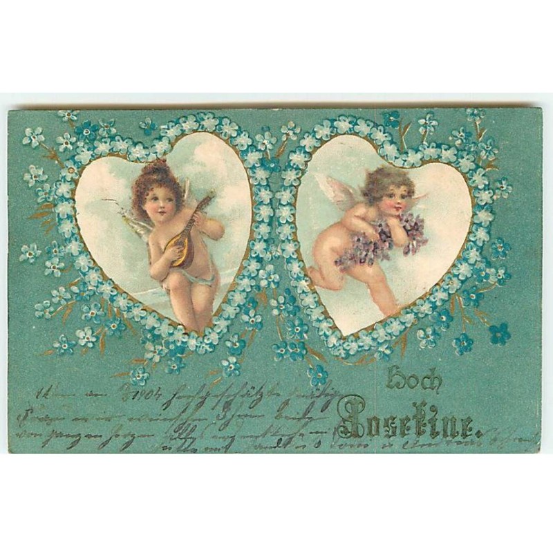 n°22692 - Carte Gaufrée - Clapsaddle - Angelots dans des coeurs