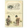 n°22697 - Carte Gaufrée - Style Clapsaddle - Chats surveillant des fillettes Japonaises