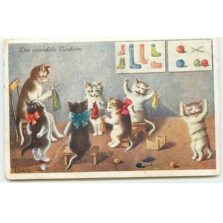 n°22709 - Illustrateur - C. Ohler - Eine verwickelte Geschichte - Cours de tricot pour des chats - Cat