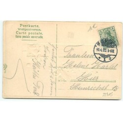 n°22715 - Carte Gaufrée - Pâques - Fröhliche Ostern - Teckels jouant avec des fleurs de coton