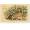n°2272 - Carte Gaufrée - A Happy New Year - Chats dans une corbeille