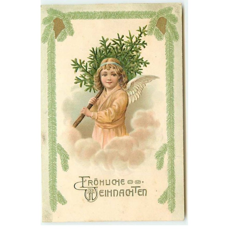 n°22724 - Carte Gaufrée - Fröhliche Weihnachten - Ange portant un sapin