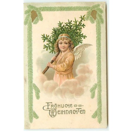 n°22724 - Carte Gaufrée - Fröhliche Weihnachten - Ange portant un sapin