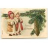 n°22725 - Carte Gaufrée - MSIB 13639 - Fröhliche Weihnachten - Deux filles près d'une branche de sapin