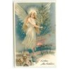 n°22727 - Joyeux Noël - Ange Gardien portant un sapin dans la nuit au-dessus d'un village