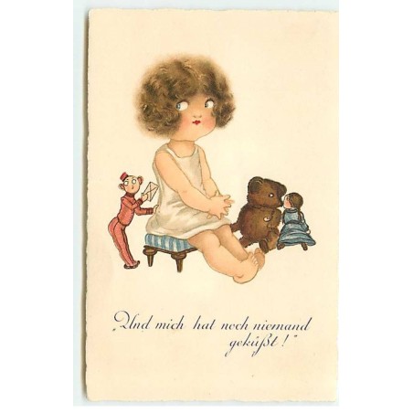 n°22737 - Fantaisie - Fillette entourée d'une poupée, d'un ours en peluche -teddy bear