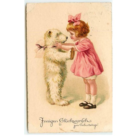 n°22741 - Fantaisie - Innigen Glückwunsch zum Geburtstage - Fillette avec un ours en peluche - Teddy bear