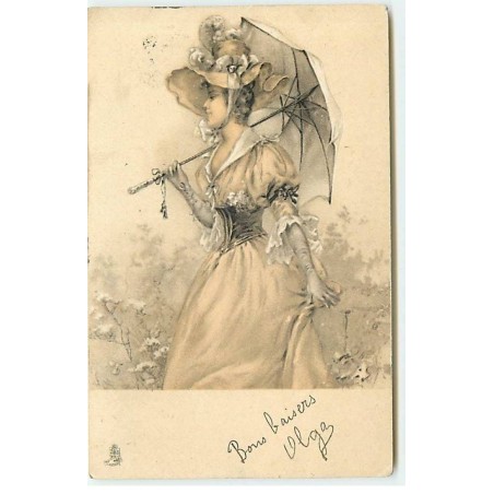 n°22743 - Clapsaddle - Jeune femme se protégeant avec une ombrelle se promenant