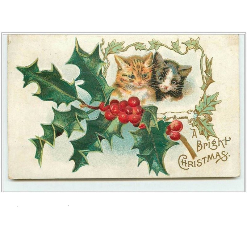 n°2276 - Carte Gaufrée - A Bright Christmas - chats