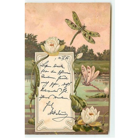 n°22763 - Fantaisie - Art Nouveau - Libellules volant autour de nénuphar
