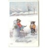 n°22766 - Fantaisie - C. Öhler - Glückliches Neujahr - Chats habillés, l'un faisant un câlin à un bonhomme de neige