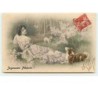 n°11531 - Carte Fantaisie - MM Vienne n°446 - Joyeuses Paques - Femme allongée avec son chien