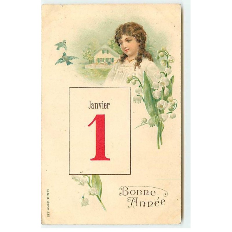 n°22774 - Carte Gaufrée - MSIB  Serie 335 - Bonne Année - Fillette près de muguet