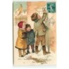 n°22775 - Carte Gaufrée - Bonne Année - Enfants dessinant un cochon sur un mur