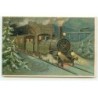 n°22778 - Carte Gaufrée - Bonne et Heureuse Année - Train sortant d'un tunnel dans la nuit