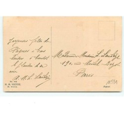 n°11531 - Carte Fantaisie - MM Vienne n°446 - Joyeuses Paques - Femme allongée avec son chien