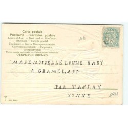 n°22781 - Carte Gaufrée - Joyeuses Pâques - Une fillette et sa maman près d'une poule et ses poussins