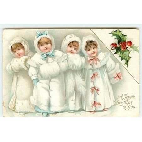 n°22784 - Joyeux Noël - A Joyful Christmas to You - Fillettes portant des manteaux blancs