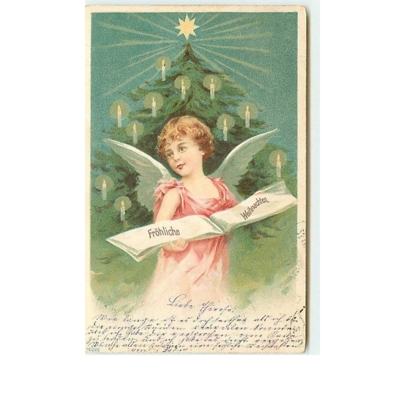 n°11534 - Carte Fantaisie - Fröhliche Weihnachten - Ange avec un livre