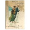 n°22787 - Carte Gaufrée - Joyeux Noël - Fröhliche Weihnachten - Couple de skieurs sous la neige