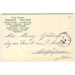 n°22794 - Carte Gaufrée - Ange gardien veillant sur une fillette dormant près d'une cheminée