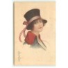n°22806 - Illustrateur - E. Colombo - Jeune femme portant un chapeau avec un ruban rose