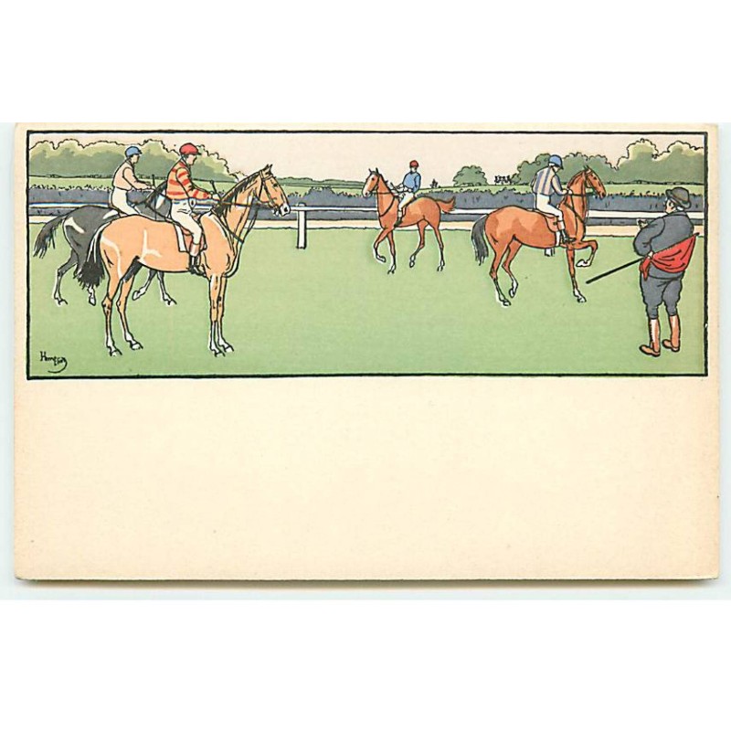 n°22811 - Illustrateur - Elliot - Jockeys sur leur montures avant le départ de la course
