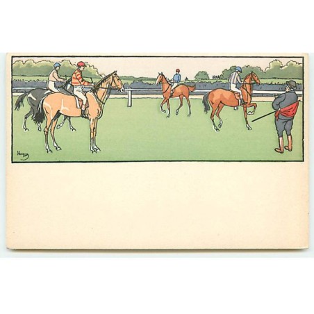 n°22811 - Illustrateur - Elliot - Jockeys sur leur montures avant le départ de la course