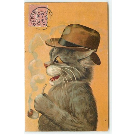n°22812 - Illustrateur - Boulanger - Chat portant un chapeau et fumant une pipe