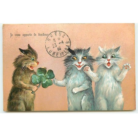 n°22813 - Illustrateur - Boulanger - Je vous apporte le Bonheur - Chats, l'un tenant un trèfle