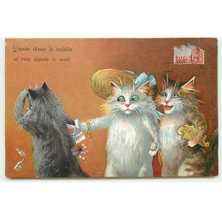 n°22815 - Illustrateur - Boulanger - L'année chasse la maladie et vous apporte la santé - Chats