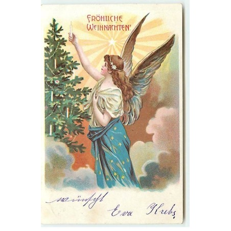 n°22823 - Noël  - Fröhliche Weihnachten - Ange Gardien déposant une bougie en haut d'un sapin